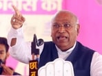 Congress President MalliKarjun Kharge during an election meeting in Hanumangarh on Monday. Congress President MalliKarjun Kharge during an election meeting in Hanumangarh on Monday.