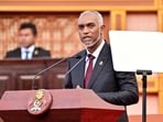 Mohamed Muizzu, the newly elected president of Maldives speaks during his inauguration ceremony in Male, Maldives November 17, 2023.