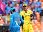 Indian captain Rohit Sharma and Australian captain Pat Cummins at the toss before the ICC Men's Cricket World Cup 2023 final between India and Australia