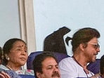 Asha Bhosle and Shah Rukh Khan at the Narendra Modi Stadium in Ahmedabad. (PTI) Asha Bhosle and Shah Rukh Khan at the Narendra Modi Stadium in Ahmedabad. (PTI)
