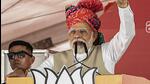 Prime Minister Narendra Modi addresses a public meeting in poll-bound Rajasthan’s Pali on Monday. (PTI)