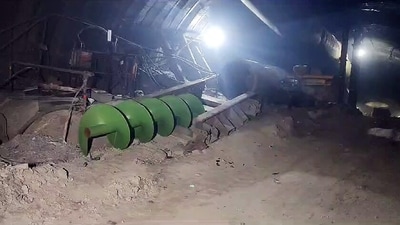 The incident site where the rescue operations will be carried out after a portion of the Silkyara Tunnel collapsed and a number of workers got trapped under it, in Uttarkashi on Monday. (ANI) The incident site where the rescue operations will be carried out after a portion of the Silkyara Tunnel collapsed and a number of workers got trapped under it, in Uttarkashi on Monday. (ANI)