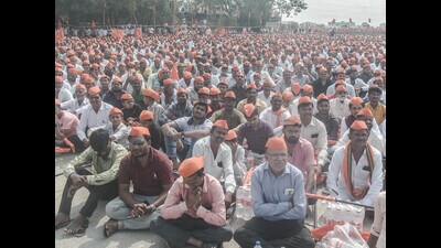 Addressing a public gathering organised by the Sakal Maratha Morcha at Kharadi on Monday, the pro-reservation leader criticised Chhagan Bhujbal. (SHANKAR NARAYAN/ HT PHOTO)