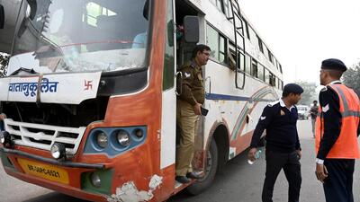 After two buses caught fire on November 16, the traffic police and transport department seized all buses running without fitness certificates and issued them fines. (Sunil Ghosh/HT Photo) After two buses caught fire on November 16, the traffic police and transport department seized all buses running without fitness certificates and issued them fines. (Sunil Ghosh/HT Photo)