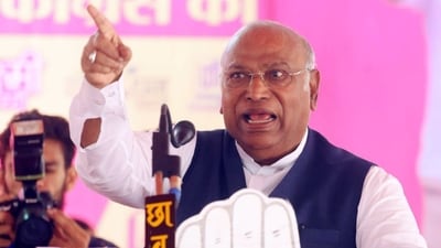 Congress President MalliKarjun Kharge during an election meeting in Hanumangarh on Monday. (ANI) Congress President MalliKarjun Kharge during an election meeting in Hanumangarh on Monday. (ANI)