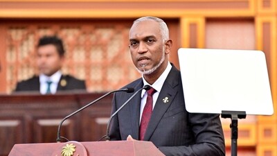 Mohamed Muizzu, the newly elected president of Maldives speaks during his inauguration ceremony in Male, Maldives November 17, 2023. (Reuters)