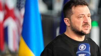 Ukraine's President Volodymyr Zelensky speaks. (AP) Ukraine's President Volodymyr Zelensky speaks. (AP)