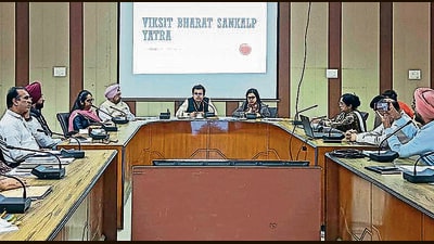 Officials during a Viksat Bharat Sankalp Yatra meeting in Ludhiana. (HT PHOTO) Officials during a Viksat Bharat Sankalp Yatra meeting in Ludhiana. (HT PHOTO)