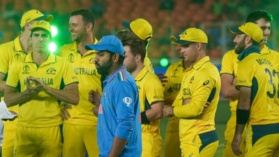 India's skipper Rohit Sharma and Australian players during the presentation ceremony of the ICC Men's Cricket World Cup 2023 at the Narendra Modi Stadium, in Ahmedabad, Sunday (PTI) India's skipper Rohit Sharma and Australian players during the presentation ceremony of the ICC Men's Cricket World Cup 2023 at the Narendra Modi Stadium, in Ahmedabad, Sunday (PTI)
