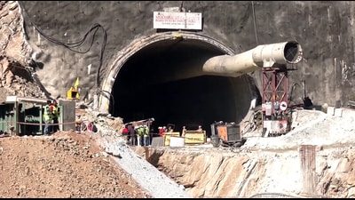 Rescue operations underway in Uttarkashi on Monday. (ANI) Rescue operations underway in Uttarkashi on Monday. (ANI)