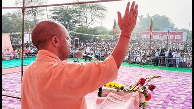 UP chief minister Yogi Adityanath addresses a public meeting ahead of Rajasthan Assembly elections, in Bharatpur on Monday. (ANI Photo) UP chief minister Yogi Adityanath addresses a public meeting ahead of Rajasthan Assembly elections, in Bharatpur on Monday. (ANI Photo)