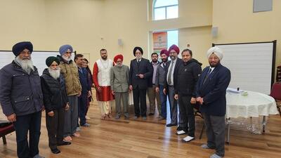 Volunteers at the Brampton Triveni Mandir with Indian officials and pensioners at the consular camp there on Sunday. (Brampton Triveni Mandir) Volunteers at the Brampton Triveni Mandir with Indian officials and pensioners at the consular camp there on Sunday. (Brampton Triveni Mandir)