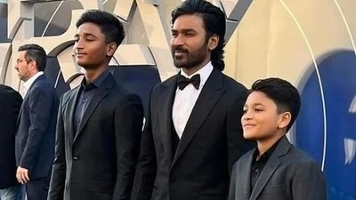 Dhanush with his elder son Yatra and younger son Linga.