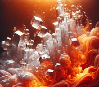Illustration of silica crystals coming out from the liquid metal of the Earth's outer core due to a water-induced chemical reaction. (Dan Shim/ASU) Illustration of silica crystals coming out from the liquid metal of the Earth's outer core due to a water-induced chemical reaction. (Dan Shim/ASU)