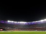General view of empty seats in the stands during a cricket match