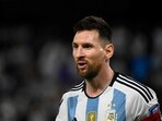 Argentina's forward Lionel Messi gestures during the 2026 FIFA World Cup South American qualification football match