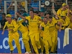 Pat Cummins and teammates run to celebrate after their win in the ICC Men's Cricket World Cup final match against India Pat Cummins and teammates run to celebrate after their win in the ICC Men's Cricket World Cup final match against India