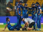 Sri Lanka's Dilshan Madushanka is being attended by physio during the ICC Men's Cricket World Cup match Sri Lanka's Dilshan Madushanka is being attended by physio during the ICC Men's Cricket World Cup match
