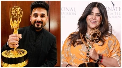 Emmy Awards 2023 Vir Das and Ekta Kapoor received awards at the event. Emmy Awards 2023 Vir Das and Ekta Kapoor received awards at the event.