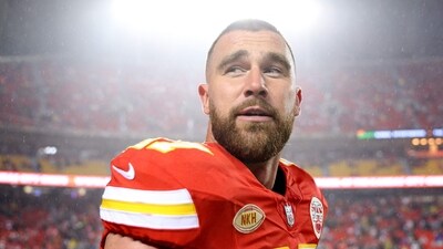KANSAS CITY, MISSOURI - NOVEMBER 20: Travis Kelce #87 of the Kansas City Chiefs stands on the field before their game against the Philadelphia Eagles at GEHA Field at Arrowhead Stadium on November 20, 2023 in Kansas City, Missouri.   Jamie Squire/Getty Images/AFP (Photo by JAMIE SQUIRE / GETTY IMAGES NORTH AMERICA / Getty Images via AFP) (Getty Images via AFP)