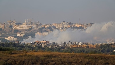 Smoke rises after Israeli strikes in Gaza, as seen from southern Israel, amid the ongoing conflict between Israel and the Palestinian group Hamas (REUTERS)