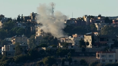 Smoke rises from Israeli artillery shelling on Aita al-Shaab, a Lebanese border village with Israel, in south Lebanon. (AP)