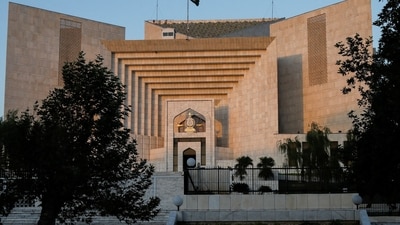 A view of the Supreme Court of Pakistan building during sunset hours in Islamabad, Pakistan. (Reuters)