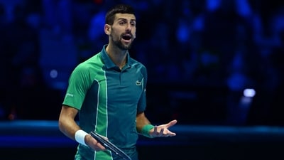 Serbia's Novak Djokovic reacts during the final match against Italy's Jannik Sinner at the ATP Finals tennis tournament (AFP) Serbia's Novak Djokovic reacts during the final match against Italy's Jannik Sinner at the ATP Finals tennis tournament (AFP)