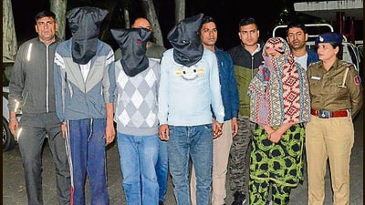 The ‘contract killer’, victim’s brother and two other accused at the Sector 17 police station on Tuesday. (Ravi Kumar/HT) The ‘contract killer’, victim’s brother and two other accused at the Sector 17 police station on Tuesday. (Ravi Kumar/HT)