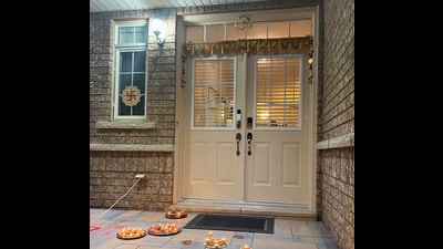 The sacred swastika symbol adorning the exterior of an Indo-Canadian residence in the Greater Toronto Area, Canada. (Supplied photo) The sacred swastika symbol adorning the exterior of an Indo-Canadian residence in the Greater Toronto Area, Canada. (Supplied photo)