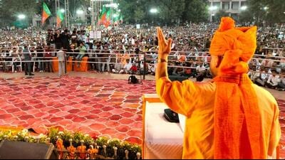 Uttar Pradesh CM Yogi Adityanath addressing a rally in Udaipur in Rajasthan on November 21. (Sourced)