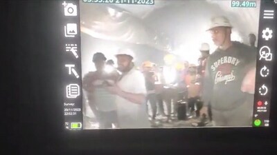 Visuals of trapped workers from inside the collapsed tunnel. (PTI) Visuals of trapped workers from inside the collapsed tunnel. (PTI)
