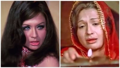 Helen in a still from one of her most famous dance numbers, Yeh Mera Dil, and in her Mahesh Bhatt film Lahu Ke Do Rang (right).