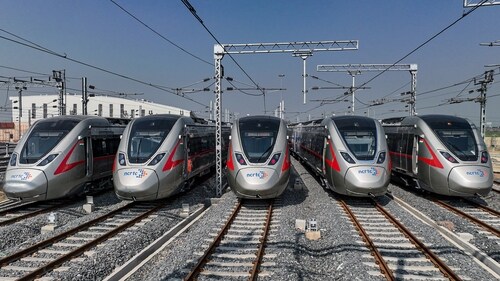Trains of the Delhi-Meerut Regional Rapid Transit System (RRTS). (PTI) Trains of the Delhi-Meerut Regional Rapid Transit System (RRTS). (PTI)