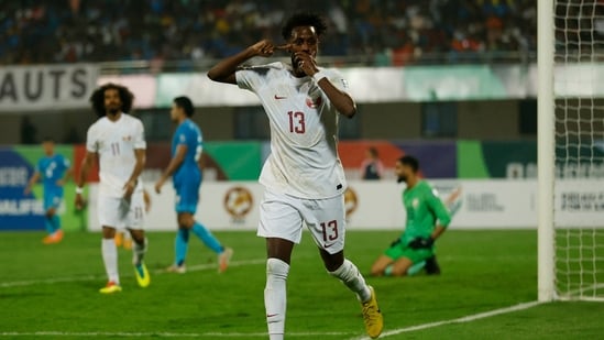 Yusuf Abdurisag celebrates scoring their third goal(REUTERS)