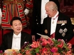 President of South Korea Yoon Suk Yeol listens as Britain's King Charles III speaks at the state banquet at Buckingham Palace in London, Britain November 21, 2023. 