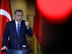 Israel-Hamas War: Turkish President Tayyip Erdogan gestures as he attends a press conference.