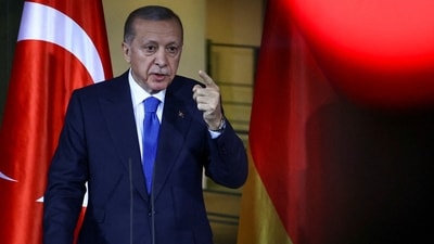 Israel-Hamas War: Turkish President Tayyip Erdogan gestures as he attends a press conference. (Reuters)