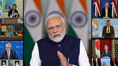Prime Minister Narendra Modi addresses the G20 virtual summit in New Delhi, India, on Wednesday, November 22, 2023. (HT Photo) (Hindustan Times) Prime Minister Narendra Modi addresses the G20 virtual summit in New Delhi, India, on Wednesday, November 22, 2023. (HT Photo) (Hindustan Times)