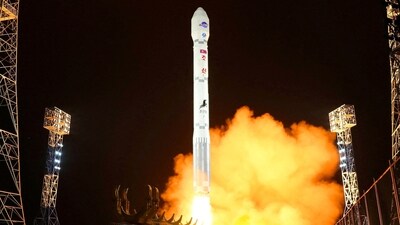 A rocket carrying a spy satellite Malligyong-1 is launched, as North Korean government claims, in a location given as North Gyeongsang Province, North Korea in this handout picture obtained by Reuters on November 21, 2023. (via REUTERS)