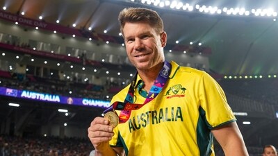 Ahmedabad: Australia's David Warner during the award ceremony after Australia won the ICC Cricket World Cup 2023 over India, at the Narendra Modi Stadium, in Ahmedabad (PTI) Ahmedabad: Australia's David Warner during the award ceremony after Australia won the ICC Cricket World Cup 2023 over India, at the Narendra Modi Stadium, in Ahmedabad (PTI)