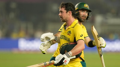 Travis Head being greeted by teammate Glen Maxwell as the former returns to the pavilion after his dismissal during the ICC Men's World Cup 2023 final match against India (PTI) Travis Head being greeted by teammate Glen Maxwell as the former returns to the pavilion after his dismissal during the ICC Men's World Cup 2023 final match against India (PTI)