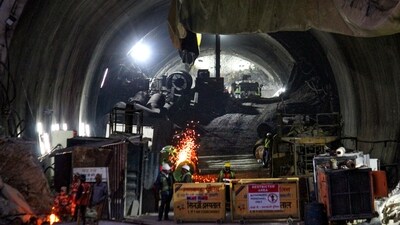 Rescue operations going on at the Uttarkashi tunnel where 41 workers have been trapped since October 12. (PTI) Rescue operations going on at the Uttarkashi tunnel where 41 workers have been trapped since October 12. (PTI)