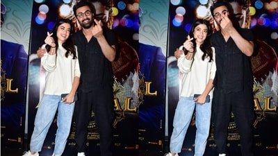 Rashmika Mandanna and Ranbir Kapoor at the Animal event. Rashmika Mandanna and Ranbir Kapoor at the Animal event.