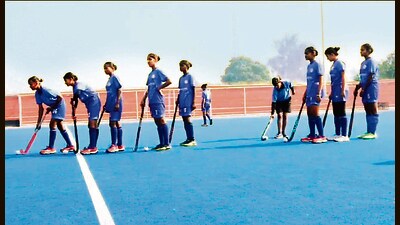 Students practising ahead of the Ludhiana district hockey league to be held at Punjab Agricultural University, Ludhiana from November 24. (HT Photo) Students practising ahead of the Ludhiana district hockey league to be held at Punjab Agricultural University, Ludhiana from November 24. (HT Photo)