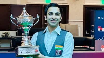 Pankaj Advani poses with the IBSF World Billiards Championship trophy (X) Pankaj Advani poses with the IBSF World Billiards Championship trophy (X)