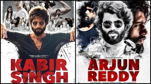 Shahid Kapoor in Kabir Singh (2019) and Vijay Deverakonda in the Telugu original Arjun Reddy (2017).