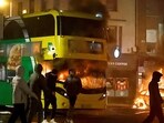 A bus burns during a demonstration following a suspected stabbing that left few children injured in Dublin, Ireland.