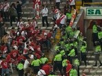 Fans of Peru clashes with police at the end of a qualifying soccer match against Venezuela for the FIFA World Cup 2026 at the National stadium in Lima. Fans of Peru clashes with police at the end of a qualifying soccer match against Venezuela for the FIFA World Cup 2026 at the National stadium in Lima.