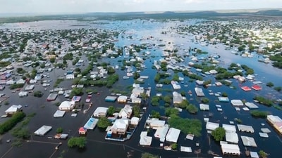 In this image flooded streets are seen from the air in the town of Beledweyne, in Somalia. (AP) In this image flooded streets are seen from the air in the town of Beledweyne, in Somalia. (AP)